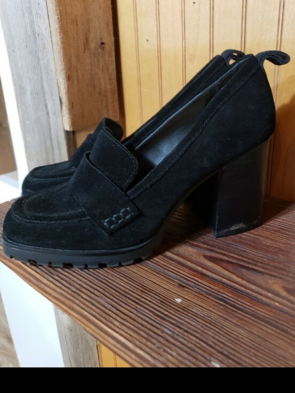 Crown Vintage Black Suede Block Heel Y2k Chunky Slip On Size 8